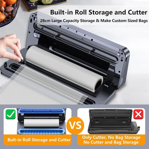 YUUIKLLE Vacuum Sealer Machine Built-in Bag Roll Storage and Cutter,Fast-Compact Food Sealer,Multi-Functional Food Vacuum Saver&amp;Wide Seal,With1 Bag Roll&amp;20pcs Pre-cut Bags