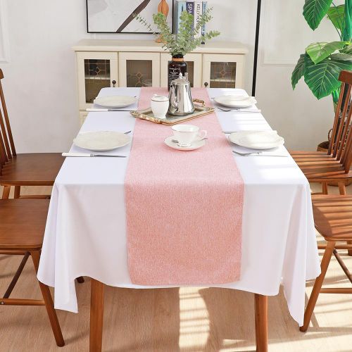 Solid Tablecloth and Table Runner Set, Washable Kitchen Dining Table Decoration for Home Party Decor, Light Orange