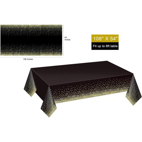 Premium Black and Gold Plastic Tablecloths – Thick, Durable, Reusable Table Covers (54 x 108 in) – Disposable Party Tablecloths for Birthday, Graduation, Holiday and Event Decorations