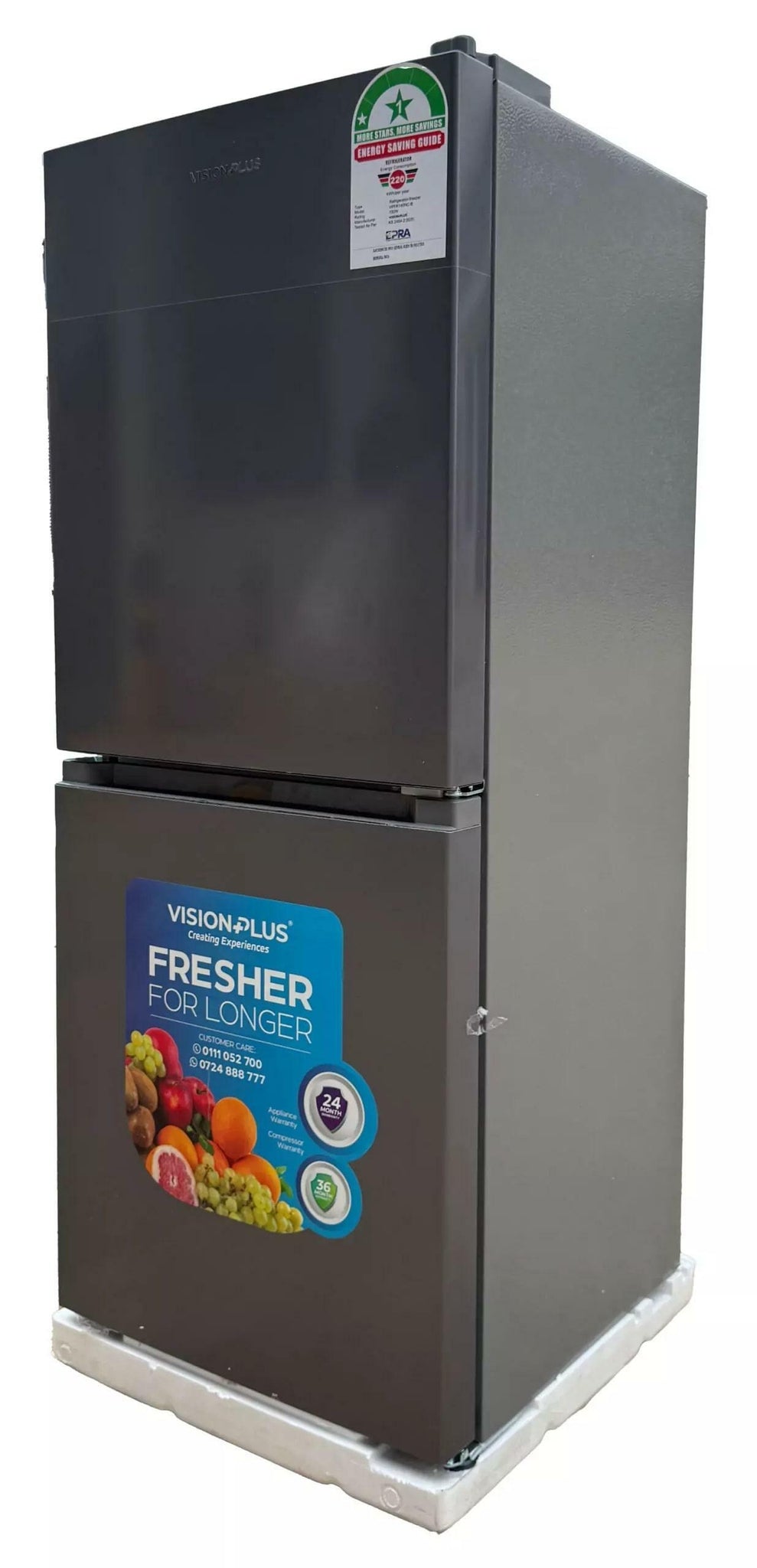 Vision Plus VPFR140NC, 140L Double Door Bottom Freezer Fridge - Inox