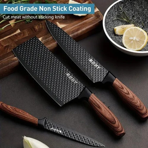 Premium 6-Piece Stainless Steel Kitchen Knife Set – Ultra Sharp with Wooden Ergonomic Handles