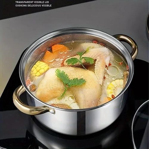 5-piece stainless steel cookware set - multifunctional soup pot with lid, enhanced capacity design, non-stick and scratch-resistant, suitable for all stove types