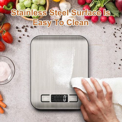 CYFAZA Food Kitchen Scale Stainless Steel 5kg/1g With Tare Function, LCD Display, Battery Operated