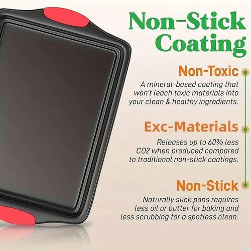 3-Piece Carbon Stainless Steel Non-Stick Oven Baking Pan with Red Silicone Handles