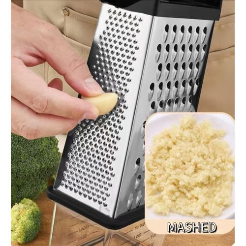 4-Sided Cheese Grater with Container – 100% BPA-Free Stainless Steel Box Grater, Parmesan Shredder, Vegetable Slicer, Slip-Resistant Handle, Dishwasher Safe Zester – Black