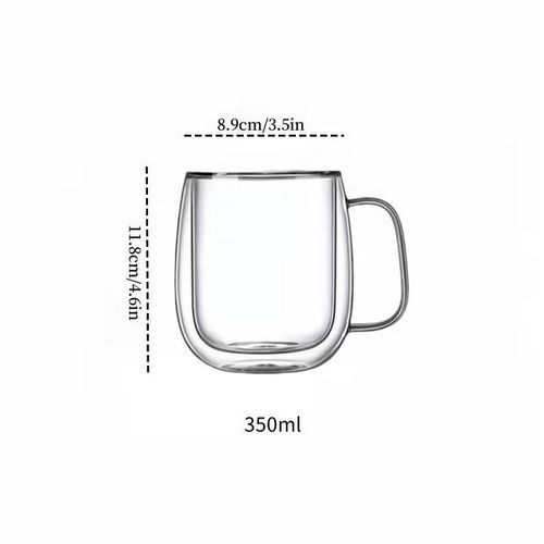 KnMn 2PCS 350ML 12OZ Double-Walled Insulated Glass Coffee Mugs with Handles