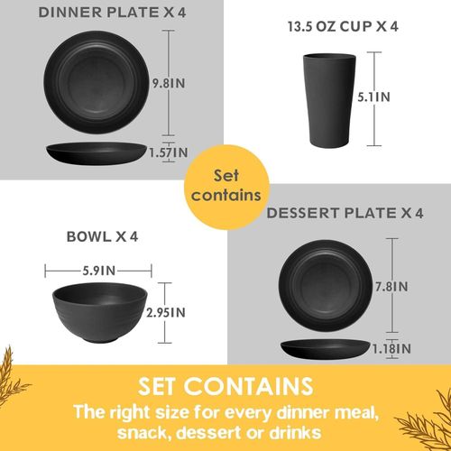 16pcs/set wheat straw tableware set, plate + bowl + cup set