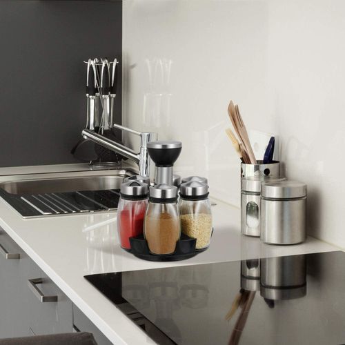 6-Jar Revolving Spice Rack Organizer Holder, Kitchen Countertop Seasoning Stand Organizer Include 6 Glass Jar Bottles, Great Gift For Chefs &amp; Foodies (Spices Not Included)