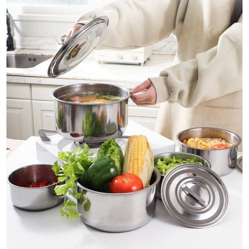 5PCS Stainless Steel  Cooking Pot Cookware Set,Multipurpose Cooking Pot with Lid