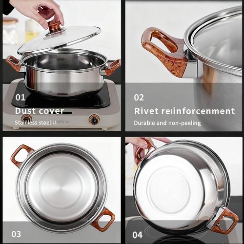 18pcs - stainless steel cookware set including milk pot, soup pot, flat bottom non-stick pan, pot lid, spatula combination pot set