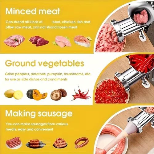 Manual Meat Grinder | Multi-Purpose Kitchen Tool for Vegetables and Meat, Processor with Table Clamp, Hand Crank, Non-Electric, Durable Copper Construction