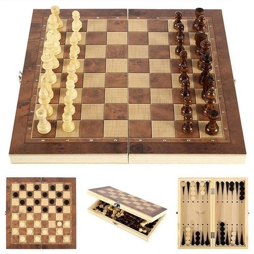 DONFANLIA Chess Game, 3-in-1 Wooden Chess Game, Foldable Travel Chess Game for Children, Portable Chess Games Chess Set for Family Party Travel - 24 x 24 cm