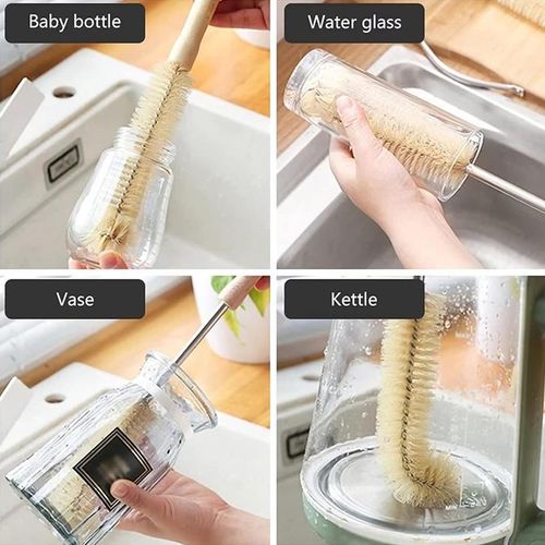 3PCS Bottle Cleaning Brush Set,  Long Wooden Handle Natural Bristle Water Bottle Cleaning Brush for Water Bottle, Cup, Teapot, Baby Bottle, Pot(S&amp;M&amp;L)