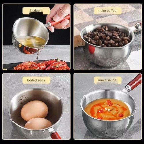 304 stainless steel small oil pan, mini frying pan with pouring spout