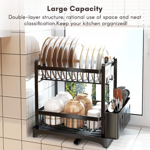 Dish Drying Rack 3-Tier Dish Racks with Detachable Drainboard Chopstick Rack Bowl Holder Storage Rack for Kitchen Counter
