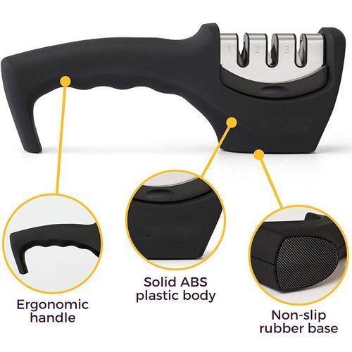 CYFAZA Kitchen Knife Accessories: 3-Stage Knife Sharpener Helps Repair, Restore, Polish Blades and Cut-Resistant Glove Black