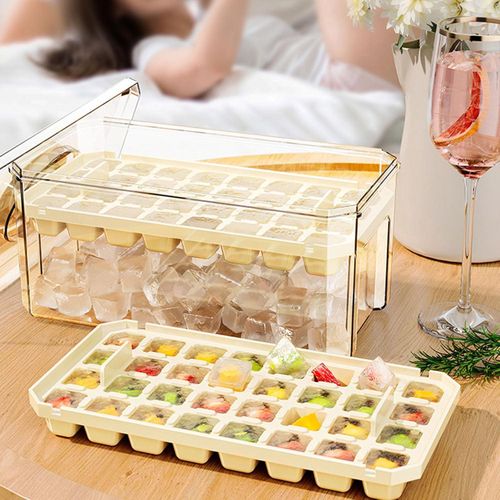 Ice Cube Trays with Lids, Scoop &amp; Ice Bucket 28/84 Pcs Portable Silicone Ice Cube Mold with Easy Pop Out Reusable Freezer Ice Box for Fridge (White, 3 Layer(84 pcs))