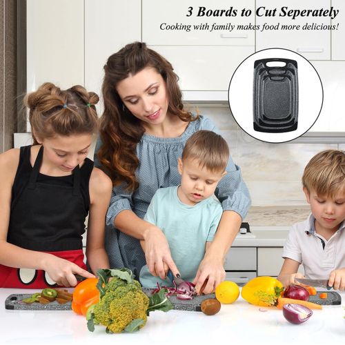 CYFAZA Cutting Boards for Kitchen, Large-Small Cutting Board Set of 3, Dishwasher Safe, Juice Groove, Easy Grip Handle, Non-Slip Rubber Cutting Board