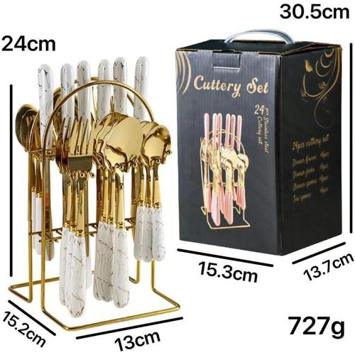 24-piece stainless steel cutlery set - dark green