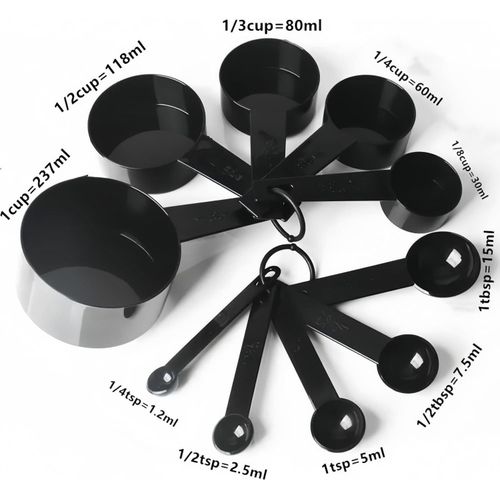 CYFAZA Measuring Cups And Spoons, 10-Piece Set, Plastic, Black