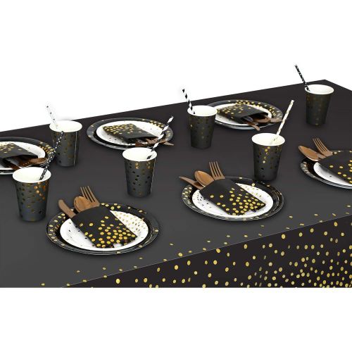 Premium Black and Gold Plastic Tablecloths – Thick, Durable, Reusable Table Covers (54 x 108 in) – Disposable Party Tablecloths for Birthday, Graduation, Holiday and Event Decorations