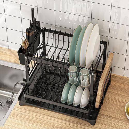 2 Layers Stainless Steel Dish Drainer &amp; Plates Rack