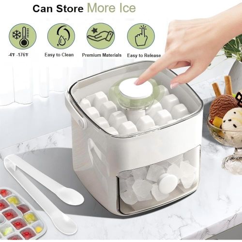 addigoes Premium Ice Cube Tray - Freezer Ice Tray Ice Mold Ice Maker for Drinks Whiskey Beer Cocktail Coffee, Transparent Sealed Lid Design for Keep Ice Clean, With Tweezers and 2 Ice Trays Storage