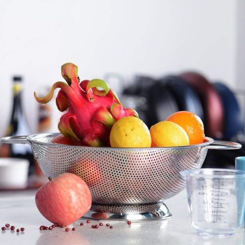Colander for Kitchen – 5L Stainless Steel Strainer with Handle - Pasta Strainer Bowl for Pasta, Spaghetti, Vegetables, Fruit, and Pot Draining - Stainless Steel Colander