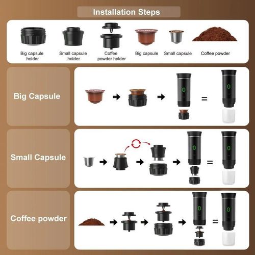 Wireless Electric Portable Espresso Coffee Machine 3-in-1 Capsule Powder Travel Coffee Maker