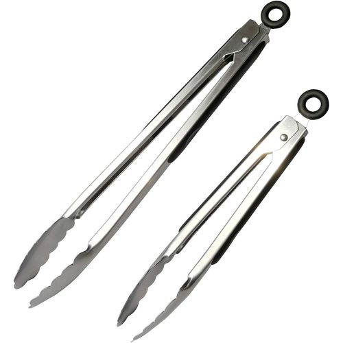 Stainless Steel Kitchen Tongs - Non-Slip Silicone Grip with Lock (9" &amp; 12"