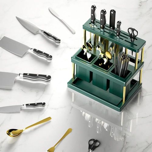 TIMBUTUS Multi-Function Kitchen Knife Holder – Cutlery Rack, Utensil Organizer &amp; Drainer