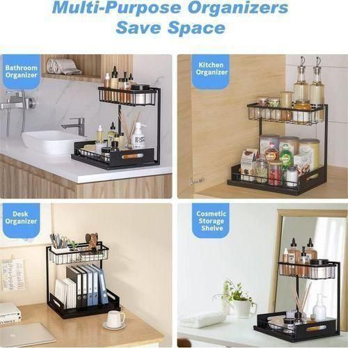 Kitchen Shelf, Spice Rack, Multi-Tier Storage Shelf, Sink Storage Basket - Black