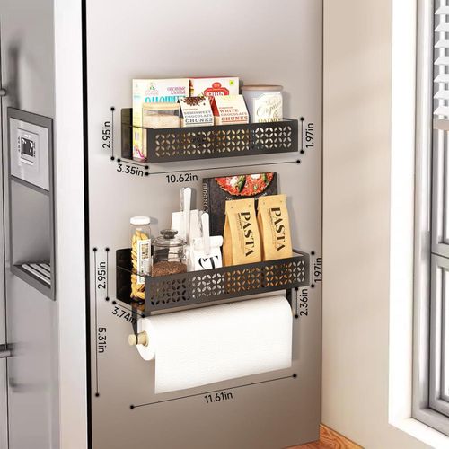 2pcs refrigerator magnetic spice rack, wall-mounted storage rack, with paper towel holder