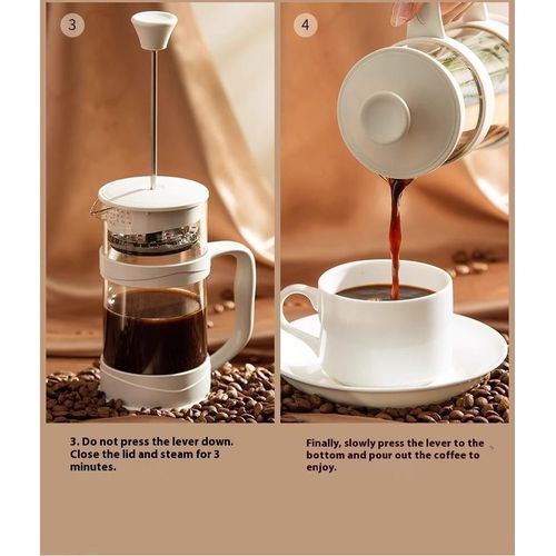 Plastic free glass tea press and coffee machine, 800ML hand brewed coffee pot - white