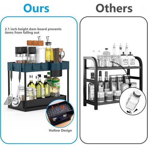 Under Sink Organizers and Storage, 2-Tier Sliding Cabinet Basket Organizer with Hooks, Multi-Purpose Under Sink Organizers and Storage for Bathroom Kitchen