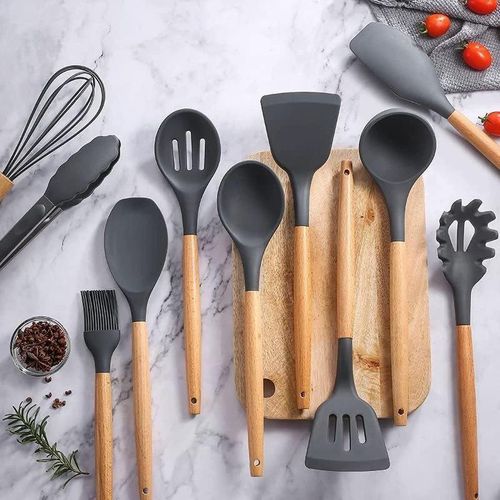 12pcs cutlery set, spoon + spatula set - black