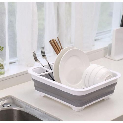 Large White Foldable Dish Drainer Plate Cutlery Basket，Collapsible Dish Drainer