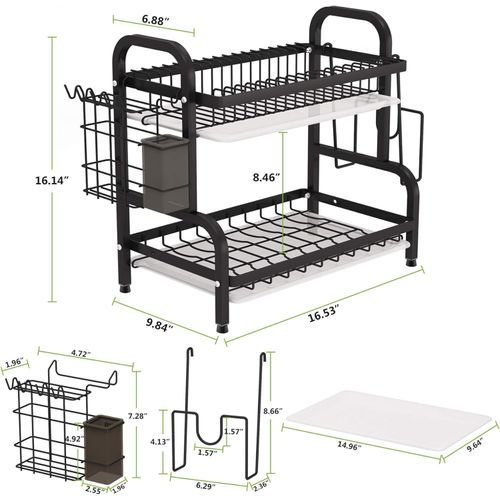 Dish Drainer 2 Tier Large Dish Drying Rack With 2 Drainboard