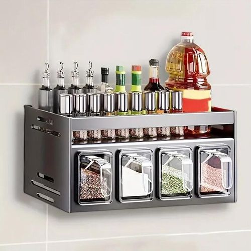 Wall-mounted spice rack, oil/salt/sauce/v-inegar/seasoning storage box
