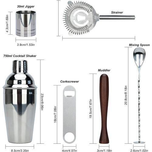 7-piece portable bartending tool set, 750ml cocktail shaker set