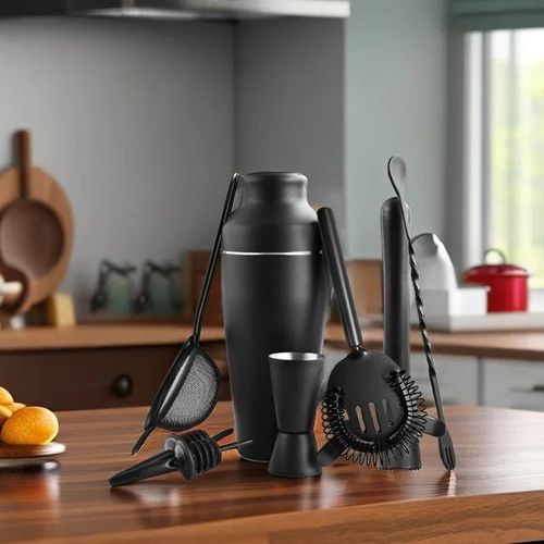 8pcs Cocktail Set Stainless Steel Shaker Set - Black