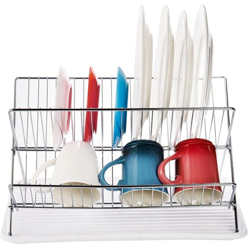 TodyJeyHo Collapsible Dish Drying Rack with Drip Tray  2 Tier Dish Drainer Rack