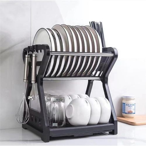 Double Kitchen Dishwasher,Plates Storage Shelf,Drainer-Black