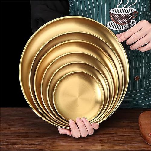 6-Pack Stainless Steel Plate/gold Round Dinner Plate/fruit Dessert Steak Plate
