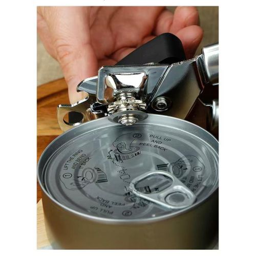 Manual Can Opener, Ergonomic Heavy Duty Design with Built-in Bottle Opener, Anti-Slip Handles, Smooth Edge Stainless Steel Cutter, Black