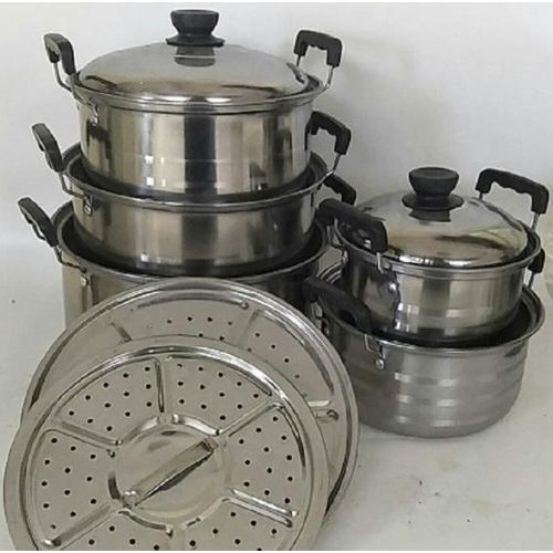12 PCS Stainless Steel Cookware Set Cooking Pots With Lid And Steamer