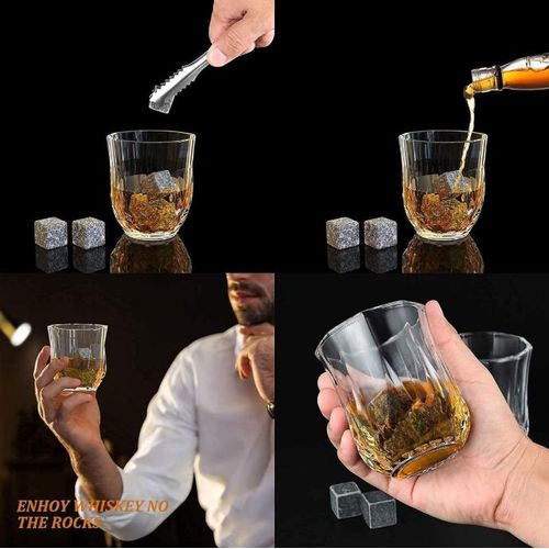 Whisky Stones and Glasses Gift Set, Whisky Granite Chilling Stones
