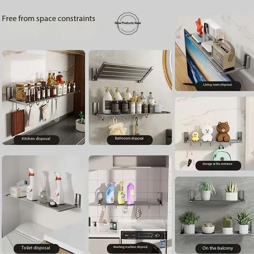 1pcs Punch-free wall-mounted folding kitchen rack, removable and washable (39cm thick + 5 hooks)