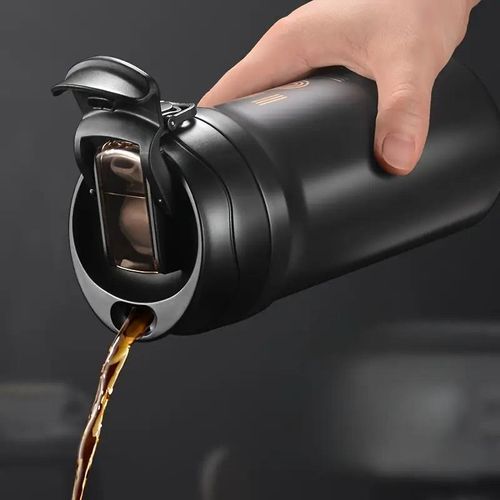 600ml 316 Stainless Steel Double Spout Insulated Coffee Mug - Drink/Straw Dual-Use Design, Leak-Proof and Stain-Proof - Black