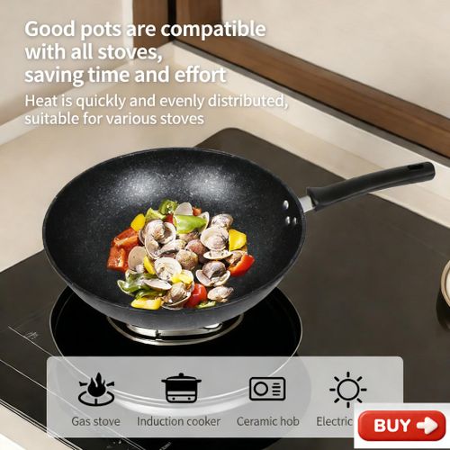 Smartraha life RahaLife 30CM Non Stick Pan Medical Stone Wok Physical Sufuria Cookware Saute Deep Frying Cooking Pots